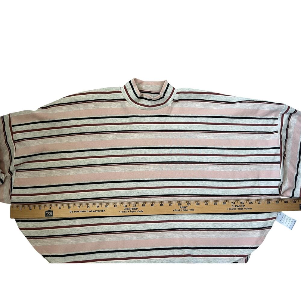 Free People Steph Striped Mock Neck Top Cropped Oversize Boho Casual Medium - Picture 11 of 14